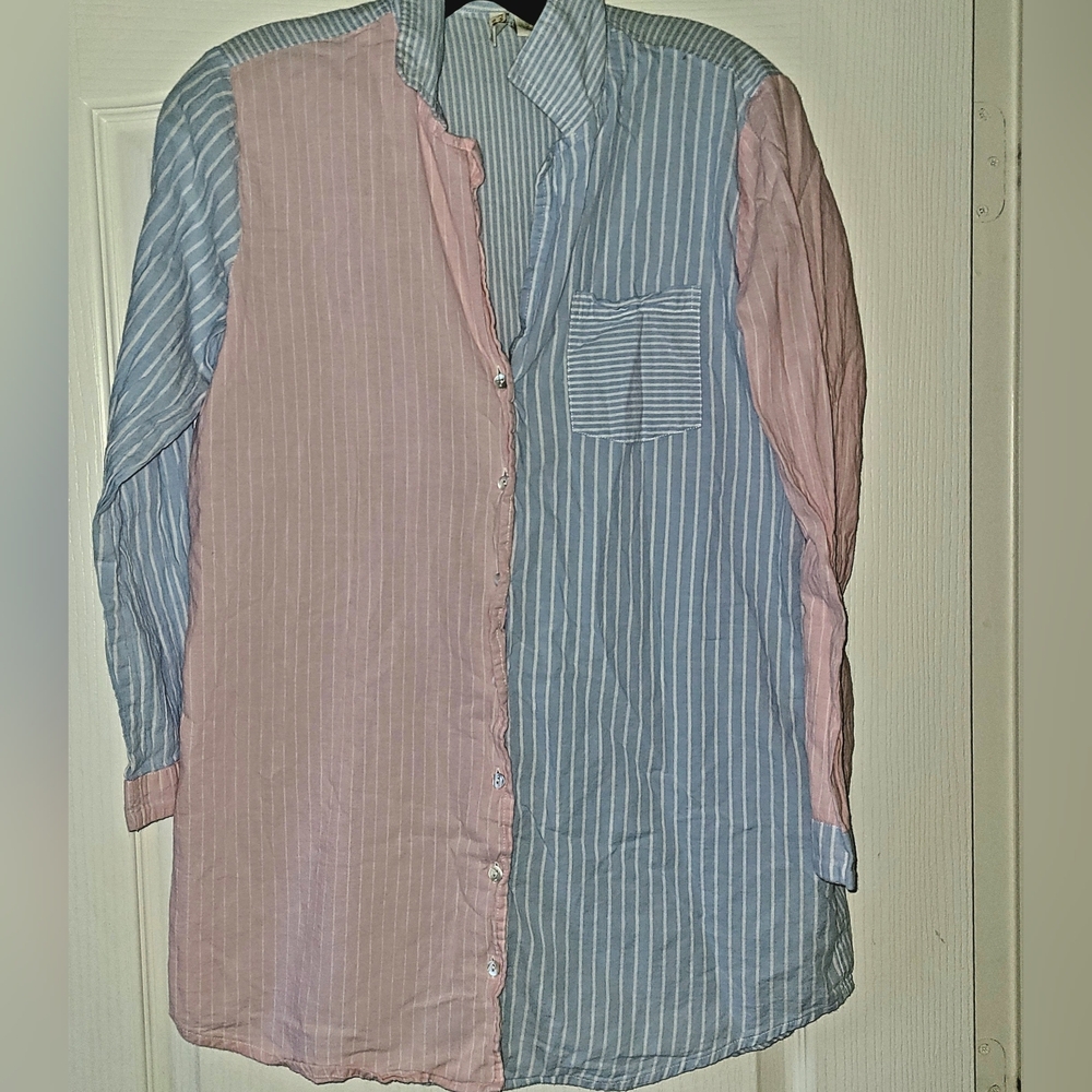 Cynthia Rowley Pajama Shirt *Blue/ Pink Candy Stripes* Cotton Woman Sz S
